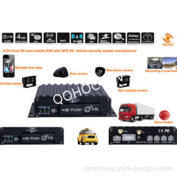 Micro 4 CH Linux Car Mobile DVR , 64G Dual SD Card City Bus Surveillance System